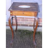 A late 19th century Italian walnut square top occasional table inset oval printed panel, fitted