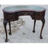 A late 19th century carved walnut kidney-shaped writing desk with tool lined top, fitted five