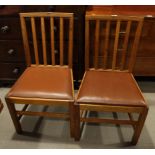 Eight 1950s golden oak Castle Brothers dining chairs with slat backs, each with impressed marks