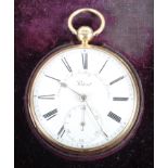 An 18ct gold cased open faced pocket watch by "Purvis, North Audley Street, London", with subsidiary