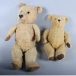 Two mohair articulated teddy bears, one well played with, 19" high and 14 3/4" high