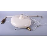 A 1950s aluminium cream painted wall light with adjustable arm and a similar ceiling pendant