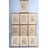 A set of ten Chinese watercolours, warriors, in strip frames
