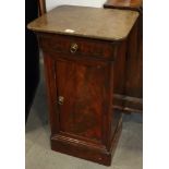 A late 19th century mahogany and marble top pot cupboard, fitted one drawer, 18 1/2" wide