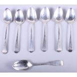 Six Georgian silver Old English pattern tablespoons and one other tablespoon, 13.5oz troy approx