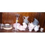 A modern air twist glass candlestick, a Royal Albert part afternoon teaset and other decorative