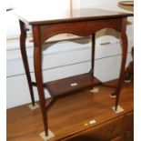 An Edwardian rosewood and line inlaid walnut two-tier occasional table, by Urquhart Adamson, 22"