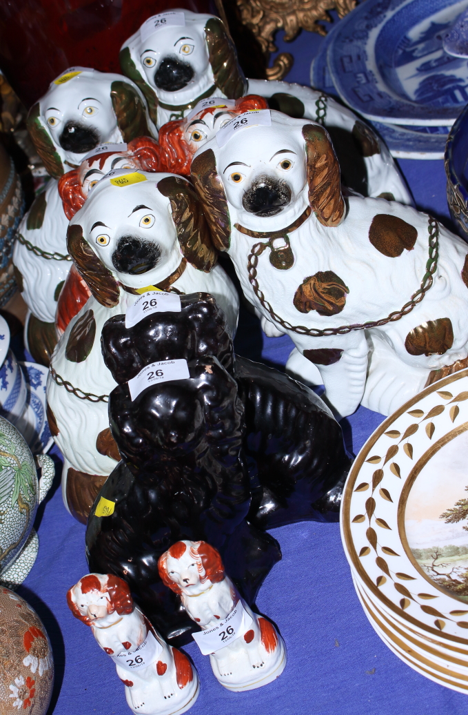 Five pairs of Victorian and later Staffordshire dogs