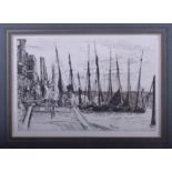 James Abbott McNeil Whistler: a monochrome drypoint etching, "Billingsgate", in gilt frame