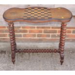 A Victorian occasional table with central chessboard, on bobbin turned supports