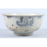 A Chinese Ming porcelain "shipwreck" bowl, naively decorated with boats on a river, 5 3/4" dia