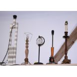Six table lamps, various, including a limed oak lamp in the manner of Heals