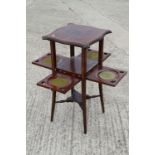 An Edwardian inlaid walnut and satinwood four-flap afternoon tea table, on splay supports, 14 1/2"