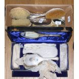 Various silver backed dressing table appointments, including brushes, mirrors, etc