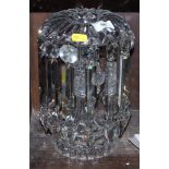 A mid 20th century clear baguette art glass table lustre, 10" high