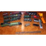 Eight Hornby plastic bodied Dublo locomotives with tenders, a quantity of track, trackside