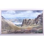 Mary Frame: watercolour, "Bellach Na Ea (Pass of the Cows) Wester Ross", 12" x 21", in gilt frame