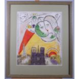 Marc Chagall: a framed coloured lithograph, Derriere Le Mirror, No 66-68, pub 1954