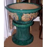 A late 20th century Chinese planter decorated with figures, on stand, 34" wide