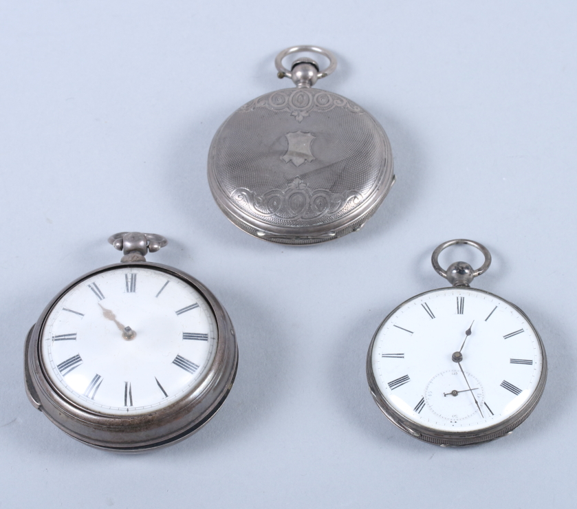 A Georgian pair case pocket watch with fusee movement and white enamel dial together with a white