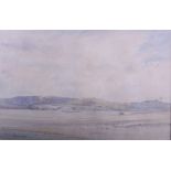 Oliver Hall RA, RE, RWS: watercolour, view of Cartmel Sands, 9" x 14", in gilt frame, and another