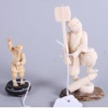 A 19th century Japanese carved ivory Okimono, formed as a man playing a stringed instrument, 5 1/
