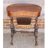 A Victorian burr walnut work table, fitted frieze drawer and well