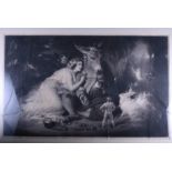 Samuel Cousins: a black and white mezzotint, scene from A Midsummer Night's Dream, a WWI black and