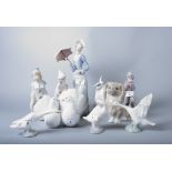 Ten Lladro porcelain figures, including "Love Doves", "Thursday Child" and others