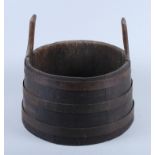 A 19th century oak iron banded two-handled coopered grain measure, 12" dia, together with a polished