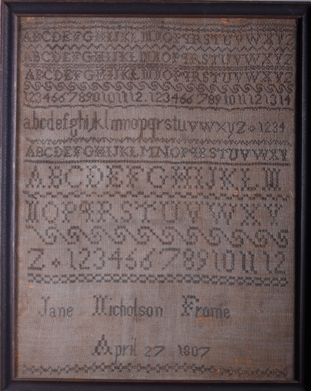 A group of four late Georgian religious alpha-numeric samplers, each framed and glazed