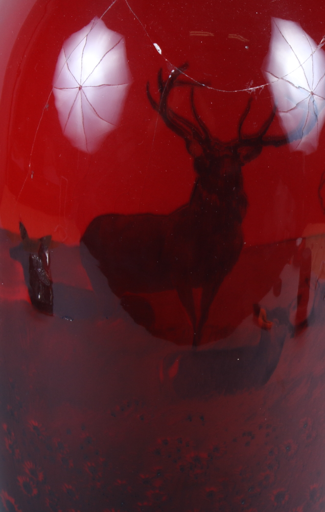 A Royal Doulton "Flambe" baluster vase, designed by Charles Noke, decorated with standing deer, - Image 3 of 8