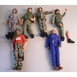 Six Action Man figures, three with flock hair, in military uniforms