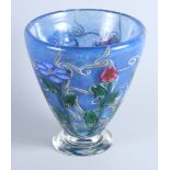 An American Vandermark Merritt glass conical studio vase, decorated flowers, 11" high
