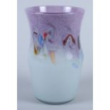 A Monart studio glass vase, in tones of blue and purple with abstract pattern, 8" high