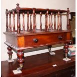 A Victorian mahogany music canterbury, fitted one drawer