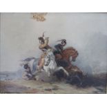 Meissonier, 1851: oil on panel, battle scene with figures in armour, 6 1/2" x 8 1/2", in gilt
