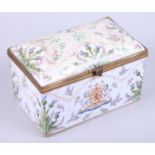A 19th century, Samson of Paris, porcelain casket, decorated with flowers thistles and crest with