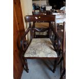 A set of five 19th century bar back dining chairs with drop-in seats, on tulip carved turned