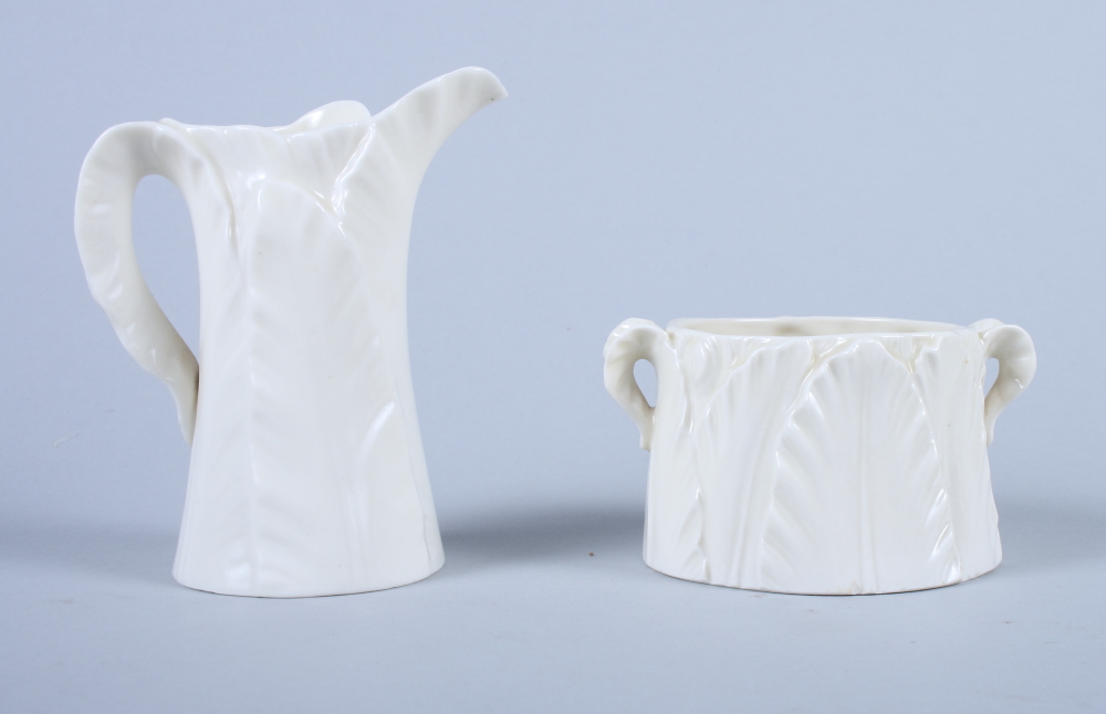 A Royal Worcester "leaf ware" porcelain milk jug and matching sugar bowl, 4" high - Image 2 of 5