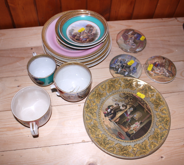 An F R Pratt & Co plate, after T Webster, "Late at School", with oak leaves border, and a collection