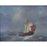 An oil on board, Dutch sailing boat in choppy seas, 4 3/4" x 6 1/4", in gilt swept frame