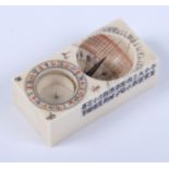 A Japanese ivory pocket sundial with recessed gnomon, 1 3/4" long