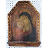 After early Renaissance master: oil on pine panel, Madonna and Child, 15" x 10", in Tabernacle