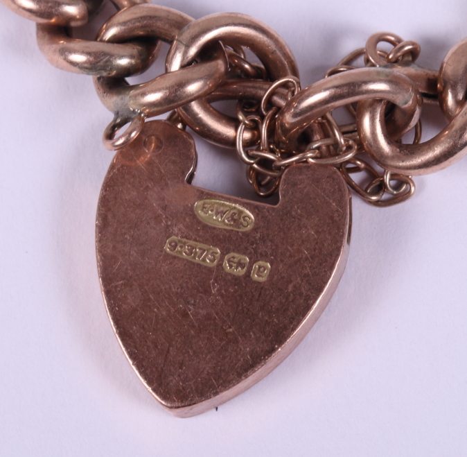 Two 9ct gold curb link bracelets with heart-shaped clasps, 31.8g gross - Image 2 of 3