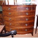 A late Georgian mahogany and satinwood banded bowfront chest of two short and three long graduated
