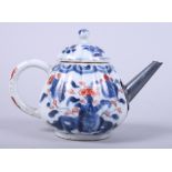 A Chinese mid 19th Imari fluted porcelain teapot with "C" shaped handle and silver plated spout, 5