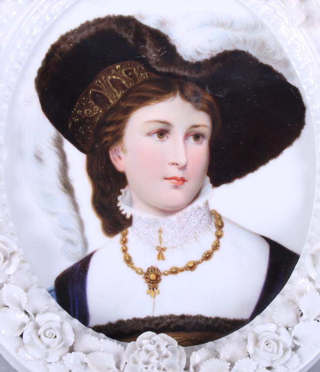 A 19th century German porcelain blanc de chine oval frame, bearing the mark for Helena Wolfsohn, - Image 2 of 2