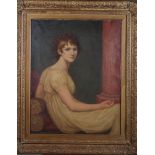 A 19th century oil on canvas, seated woman, 20" x 16", in gilt frame