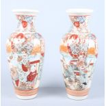 A pair of 1930s Satsuma vases with figure decoration, 13" high